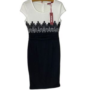New Miusol Black & White Form Fitting Bodycon Lace Dress ~Vintage Style SIZE M